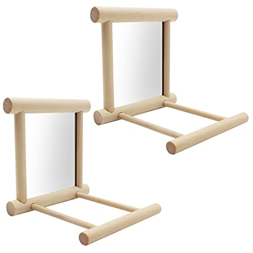 HAMILO とまり木 鳥 木製 ミラー付き 遊び場 フレーム ペット 2個セット