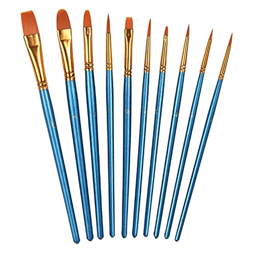 画材筆 ペイントセット ブラシ アクリル筆 水彩筆 油絵筆 画筆 丸筆 平型筆 平型円頭筆 短毛筆 10本セット ブルー 