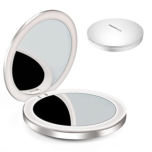 TOUCHBeauty LEDコンパクトミラー 手鏡 化粧鏡 携帯ミラー ハンドミラー  2倍拡大鏡+等倍鏡 3モード明るさ調節可能 折りたたみ化粧