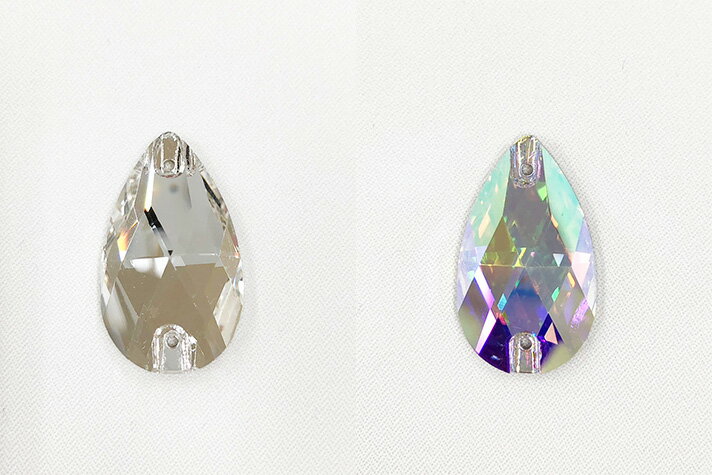 019-19509しずく型 ツユ型 ストーン クリスタル オーロラ約17mm×25mm 厚み約6mm フラット 縫い付け SEW..