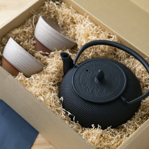 【送料無料】南部鉄器 急須 ブラック 信楽焼 湯呑 白 2個セット アラレ 0.6L 黒 カラーポット 伝統工芸 カラー 日本製 北欧 ティーポット シンプル モダン 霰 ロジアソシエイツ Roji ギフト 贈り物 おしゃれ かわいい 鉄器 鉄瓶 お茶 和食器 ホーロー 岩手 おすすめ