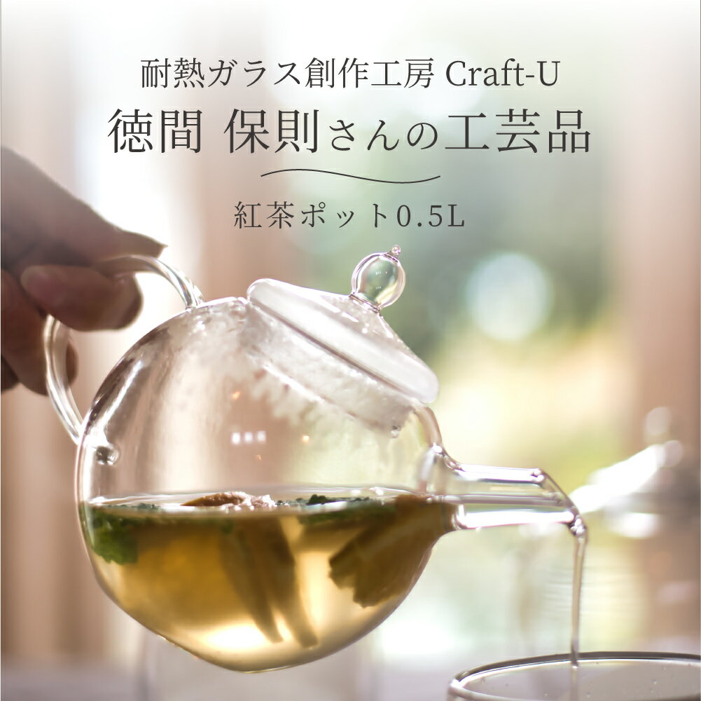 耐熱ガラス創作工房 Craft-U 紅茶ポット 0.5L 1～2人用 ポット おしゃれ 日本製 ハンドメイド 茶器 ガラス製 耐熱 耐熱ガラス お茶 紅茶 中国茶 500ml 耐熱ガラスポット ティーポット ポット クラフトユー ストレーナー付き