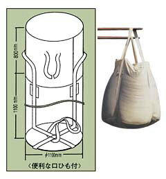 ワンウェイタイプの1トンバッグが大特価!あらゆる輸送に!ポリプロピレン製生地で強度抜群。材質は柔らかいポリプロピレン・ポリエチレンの為、軽量コンパクトにたたむことができ、製品材料や土木の持ち運び作業性に優れています。反転用ベルト付きで反転させての排出が可能です。便利な口ひも付きで安全に発送運搬が出来ます。商品の大きさなどの詳細情報は商品仕様をご参照下さい。1tバッグ・フレコン積載量の目安(比重)コンテナバッグ・1t土のうに実際に入れられる量は、内容物の比重によって異なります。容量(リットル表示)は水の比重(1000Lで1t)をベースにしておりますので、水より重いもの(砂など)を入れた場合、容積一杯に流し込むと積載量超過になってしまいます。主な内容物の比重、目安は次の通りとなります。砂:1.7〜2(容量1000Lの場合、許容量は袋の約50%)赤土:1.6〜1.8(同・50〜60%)粘土:2.6(同・約38%)飼料・小麦粉:0.5(1以下のため容積100%使用可)がれき(建築廃材):1.48(同・約67%)金属クズ:1.13(同・約90%弱)注:表はあくまで目安であり許容量を保証するものではありません。ご使用になる際は実際の内容物重量をよくお確かめの上ご利用下さい。 商品仕様 ・1ケース:10枚入　・サイズ:直径1100mm×高さ(1100+800)mm　・容量:1000L　・最大積載量:1t　・材質:PP1t バッグ | [ジャンブレ(旭産業)] 10枚入り