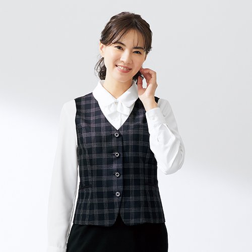 ヌーヴォ(nuovo) ベスト(ティンプルチェック) FV36463 レディース 春夏 洗える 抗菌防臭 ピンク/サックス 5号~17号