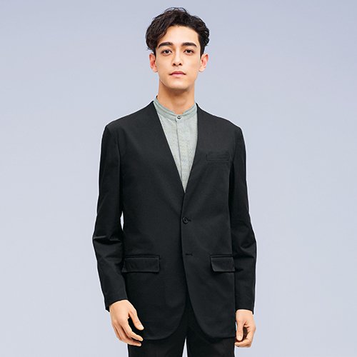 ENJOY Noir(カーシーカシマ) 事務服 ノーカラージャケット NAD019 メンズ 洗える ストレッチ ブラック/ネイビー S-3L