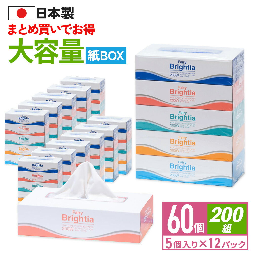 【最安値に挑戦中！】 ティッシュ ブライティア 200組 ( 400枚 ) 大容量 60個 ( 5個 ...
