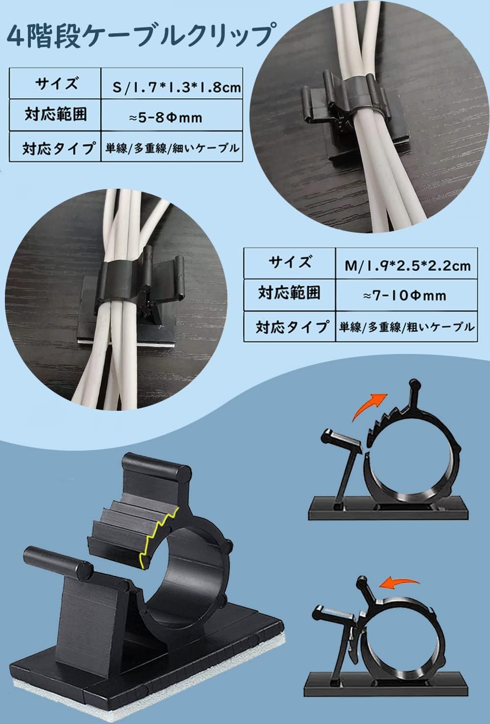 【★0の日★全品10%OFF+P5】ケーブルクリップ ケーブルホルダー 30個セット 4階段調節可能 ケーブル 収納 固定 グッズ LANケーブル まとめる 整理 留め具 結束バンド ケーブルバイト 充電コード 収納 まとめる コードクリップ 配線クリップ 送料無料