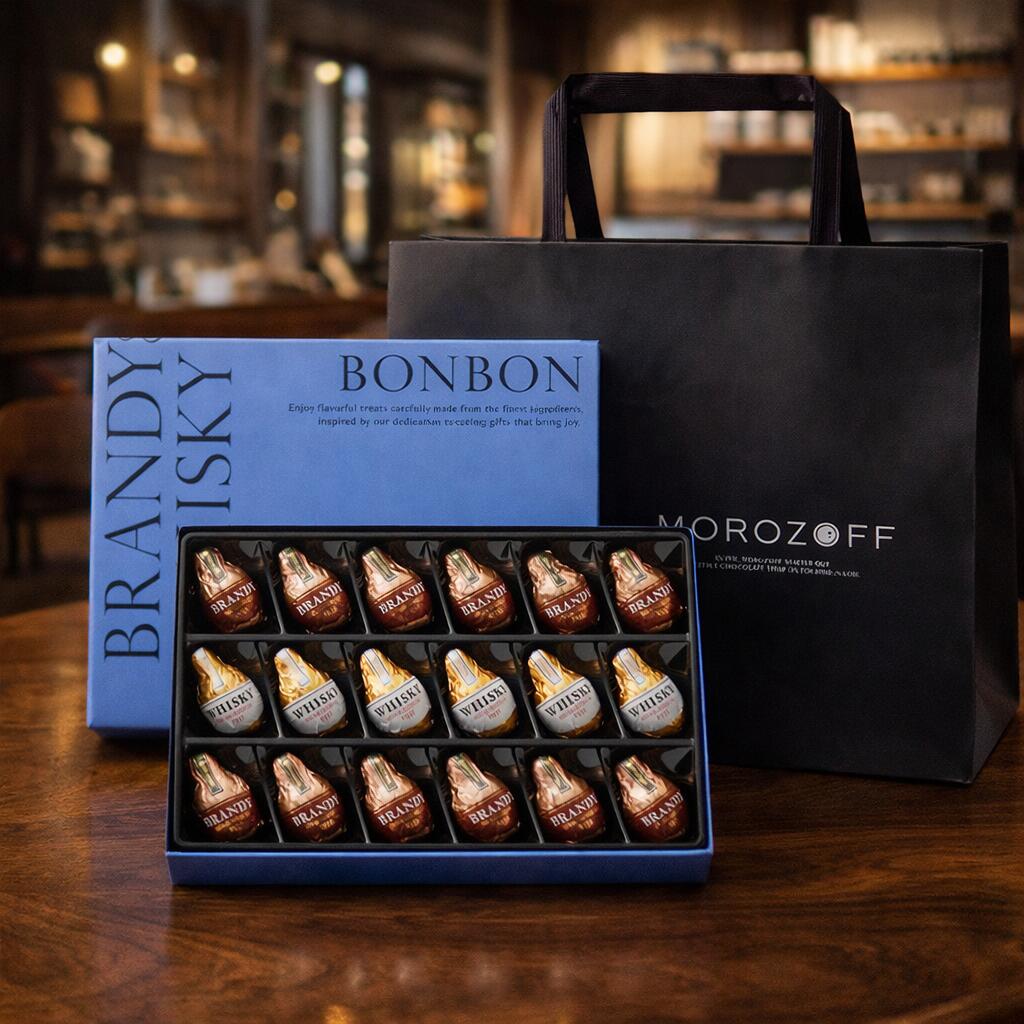 【専用袋付き】モロゾフ　ブランデー＆ウイスキーボンボン 18個　(ブランデーボンボン個12、ウイスキー..