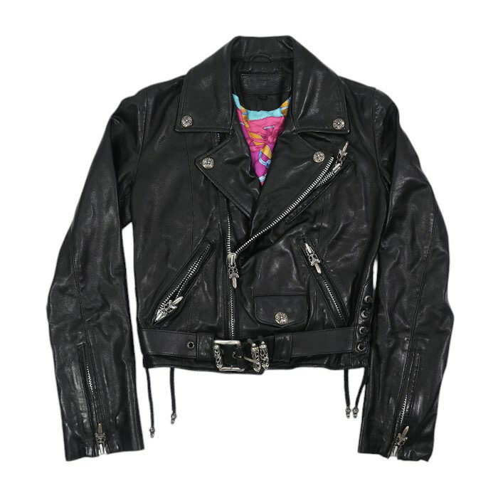 クロムハーツ(chrome hearts) JJ DEAN HERMES JJディーン 裏地エルメスダガージップライダースレザージャケット XS