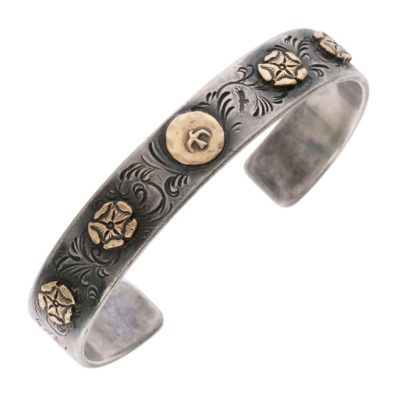 ゴローズ(goro's) 唐草彫り四点ローズ付き平打ちブレス(M)