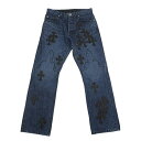 クロムハーツ(chrome hearts) JEAN SL FLEURKNEE クロスパッチ付きフレアニーステッチデニムパンツ 31
