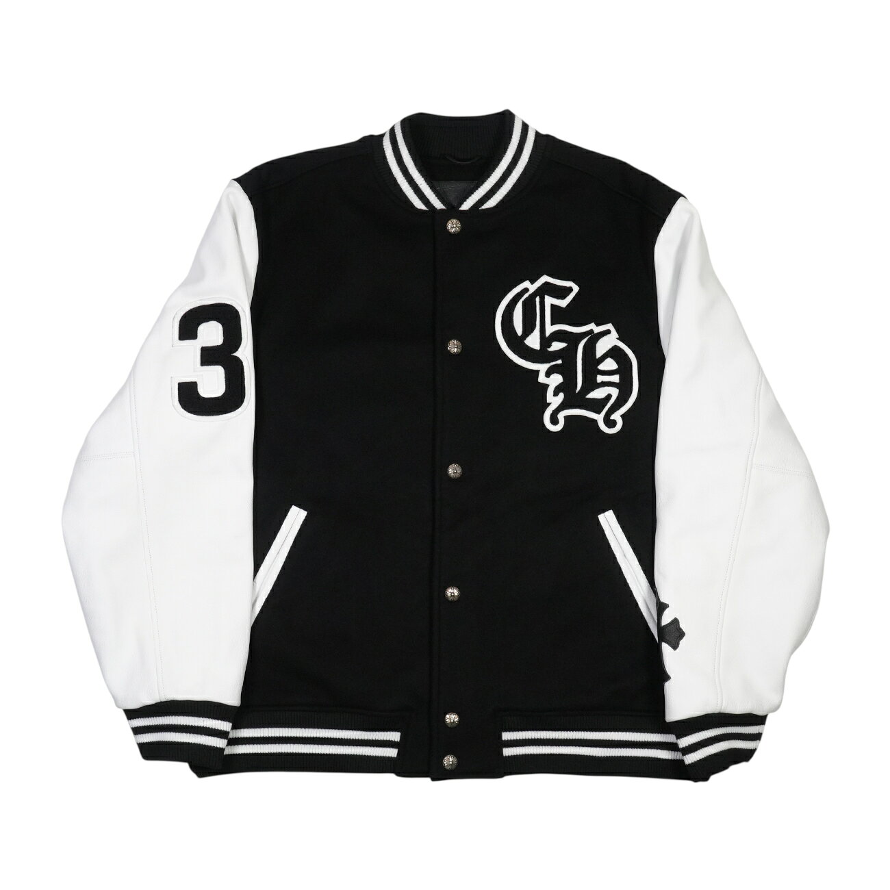 クロムハーツ(chrome hearts) ヴァーシティ VARSITY 33 クロスパッチ付き【レザー切替スタジャン ジャケット】【ブラック】 SIZE:XX...