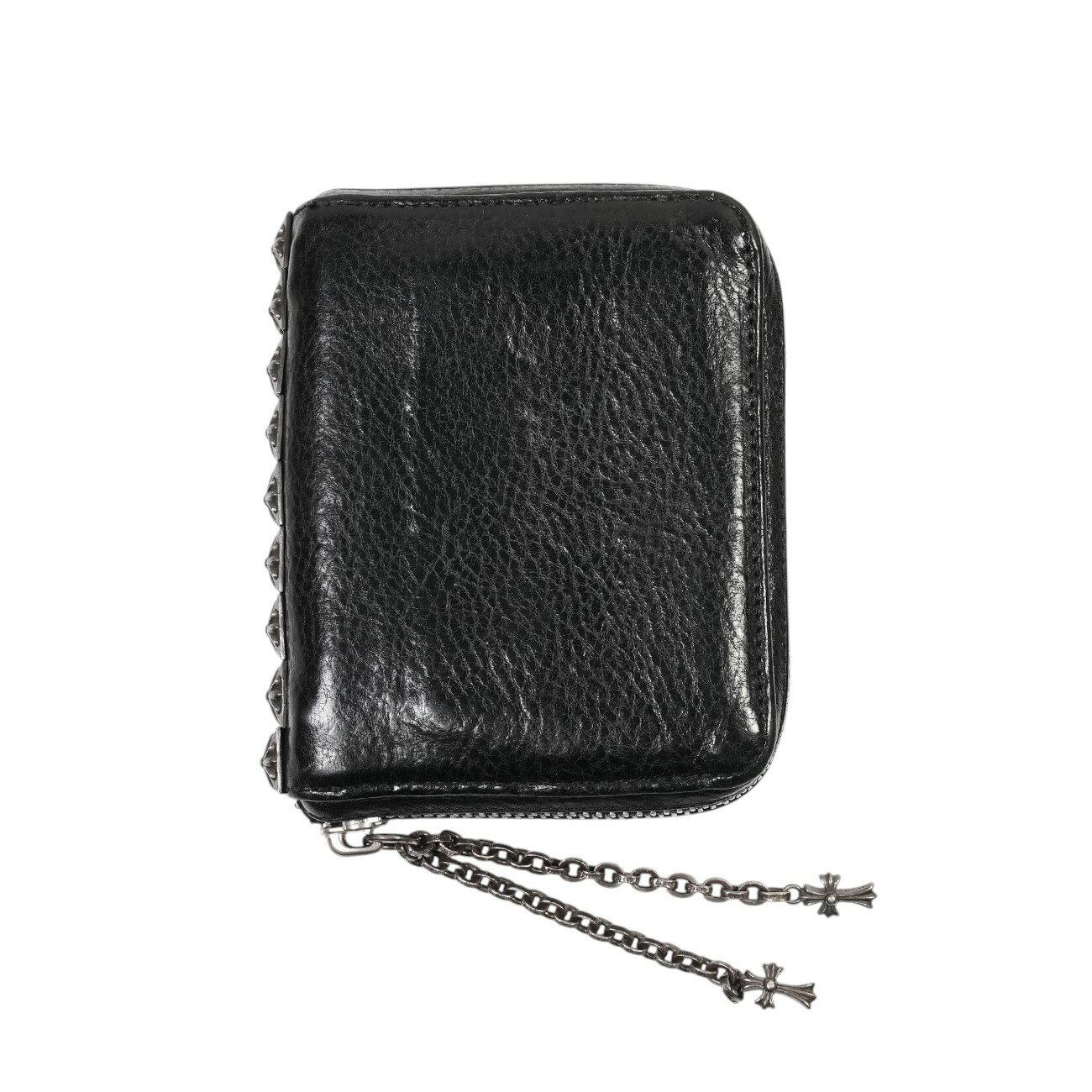 クロムハーツ CHROME HEARTS 3サイドジップ サイドピラミッドスタッズ 3 SIDE ZIP 【シルバー折り財布 ラウンドジップ】 アクセサリー シ...
