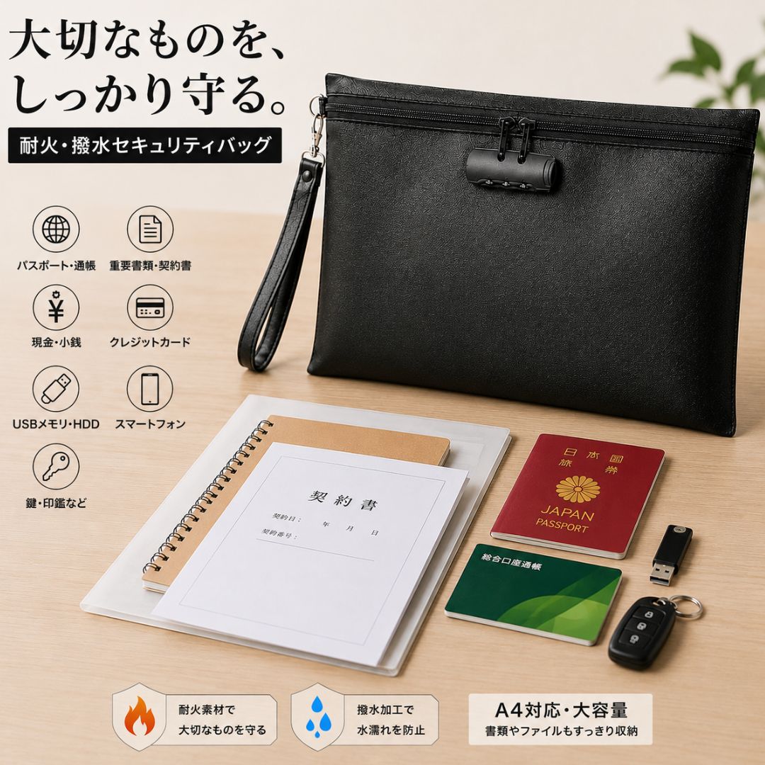 Rakuten - 耐火 バッグ 撥水 ポーチ バッグインバッグ ロック付き 鍵付き 耐火バッグ 防災バッグ 耐火収納バッグ Sサイズ Lサイズ A4 ダイヤルロック セキュリティポーチ 防火バッグ 貴重品 通帳ケース 防災ポーチ 火災対策 保管バッグ 大容量 防災グッズ