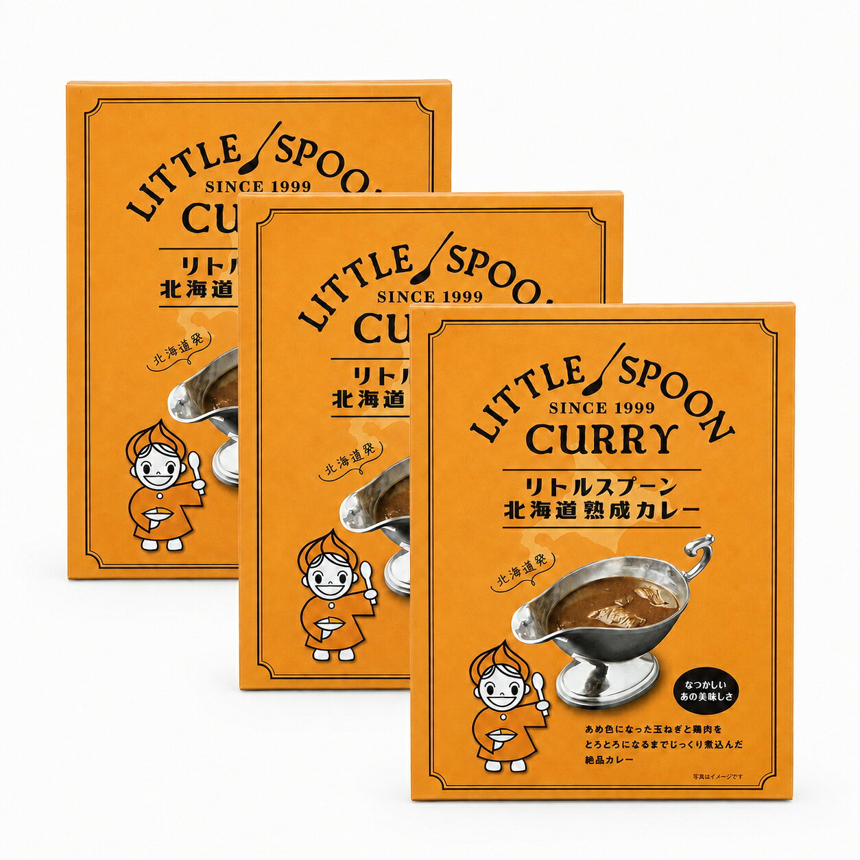 リトルスプーン 北海道熟成カレー 180g×3個セットあめ色玉ねぎと鶏肉をじっくり煮込んだ北海道熟成カレー。電子レンジ・湯煎で手軽に。2,744円（税込）・送料無料通常配送（常温）でお届けします。名称カレー商品名リトルスプーン 北海道熟成カレー内容量180g×3個（合計540g）原材料名オニオンソテー（北海道製造）、カレールウ（食用油脂、小麦粉、食塩、その他）、鶏肉（鶏肉、鶏皮）、砂糖、中濃ソース、バター、ガラムマサラ、チリペッパーソース／調味料（アミノ酸等）、着色料（カラメル）、酸味料、香料、甘味料（スクラロース）、香辛料抽出物、（一部に小麦・乳成分・ごま・大豆・鶏肉・豚肉・りんごを含む）アレルギー物質小麦・乳成分・ごま・大豆・鶏肉・豚肉・りんご賞味期限商品外箱に記載保存方法直射日光を避けて冷暗所で保存してください。製造者株式会社エムフローズン（北海道札幌市）製造所株式会社フレッシュフード 銚子工場（千葉県銚子市）栄養成分表示（100gあたり）熱量141kcal、たんぱく質2.9g、脂質9.3g、炭水化物11.2g、食塩相当量1.6g（推定値）配送方法通常配送（常温）販売価格2,744円（税込・送料無料）温め方【電子レンジ】箱を開けて袋を取り出し、未開封のまま蒸気口の面を上にしてお皿に乗せて加熱してください。目安：500Wで約1分30秒、600Wで約1分20秒。出力700W以上・オート（自動あたため）機能・オーブン・オーブントースターは使用しないでください。【湯煎】箱から袋を取り出し、未開封のまま沸騰したお湯の中で袋ごと温めてください。目安：1袋約3〜5分。加熱時間は品温・機種・個数などにより変動します。詳しくは商品外箱の表示をご確認ください。ご注意加熱中・加熱後は蒸気口から蒸気が抜けます。開封時の高温の蒸気・内容物による火傷にご注意ください。パウチのフチや切り口で手を切らないようご注意ください。開けにくい場合はハサミで開封してください。開封後・加熱後は保存できません。速やかにお召し上がりください。あめ色玉ねぎと鶏肉をじっくり煮込んだ北海道熟成カレー。電子レンジ・湯煎で手軽に。180g×3個セット。2,744円（税込・送料無料）。通常配送（常温）でお届けします。