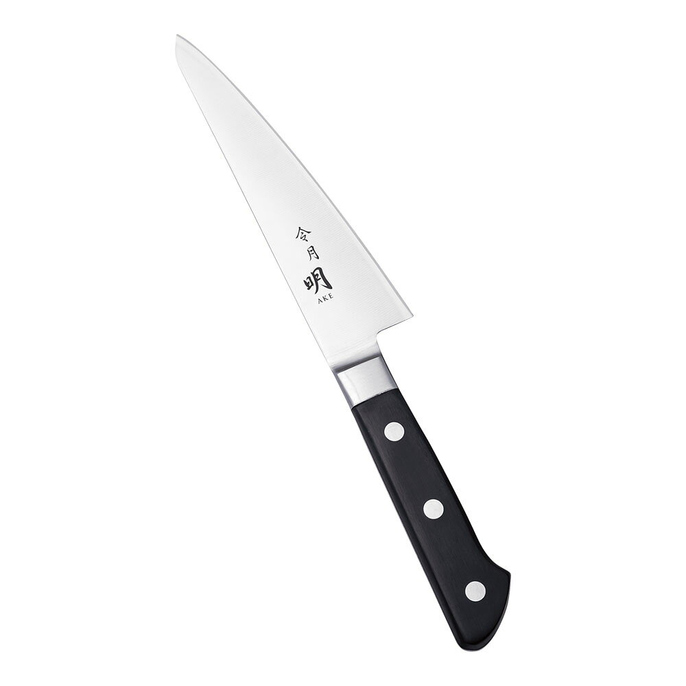 【令月　明　モリブデン鋼　口金付　骨スキ　片刃　FC-0103　15cm】 ●サイズ：刃渡り150mm/全長275mm　背厚2.5mm ●重量：165g ●材質（刃）：モリブデンバナジウム鋼 ●材質（ハンドル）：POM樹脂 ●材質（口金）：18-8ステンレス鋼 ●原産国：日本 ■刀身は耐蝕性と切れ味の持続性に優れたモリブデンバナジウム鋼を使用。 ■日本が誇る職人達が丁寧に仕上げた「令月シリーズ」、耐久性も使い易さも抜群の包丁です。 ■ハンドルと刀身の間に口金を付け、雑菌が溜まりにくく衛生的です。
