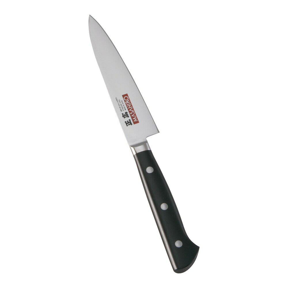 正広　MV-H鋼　ユーティリティ　両刃　12cm　14902　プラ柄　AMS-K8[関連：マサヒロ MASAHIRO 日本製 抗菌 洋包丁 小型包丁 ペティナイフ フルーツナイフ]