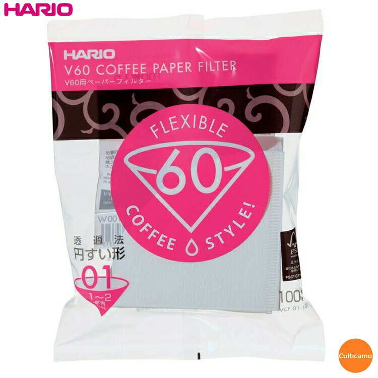 ハリオ　V60用ペーパーフィルター　酵素漂白　VCF-01　1〜2杯用　（100枚入）　FPC-03[関連：HARIO コ..