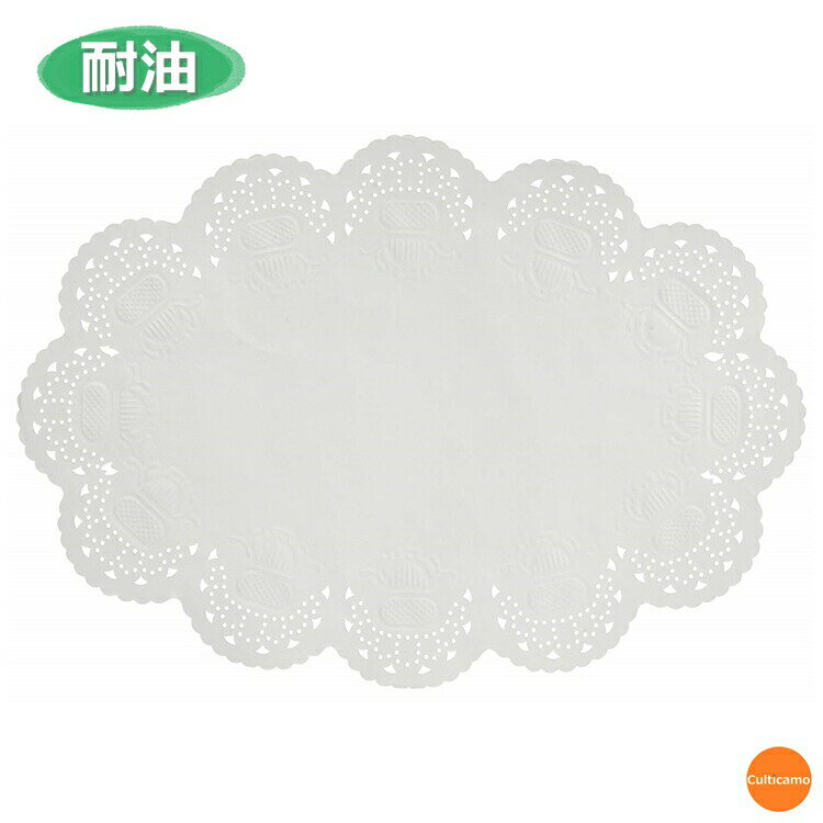 耐油レースペーパー　小判型　18号　300枚入　XLC-20[関連:業務用 消耗品 仕出 弁当 料理 演出 装飾 耐油 耐水 敷紙]