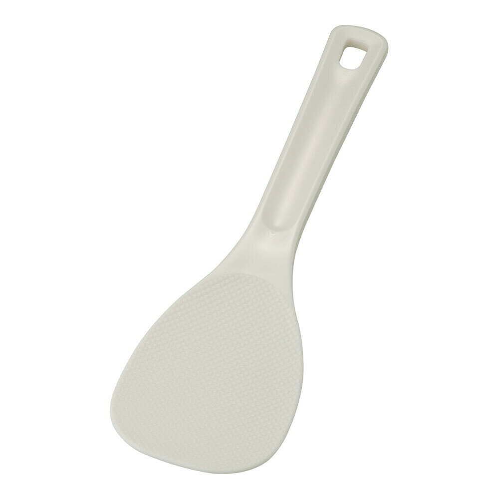 【PP　業務用　マジックしゃもじ　中　24cm】 ●サイズ：幅76mmx全長240mm ●材質：ポリプロピレン（耐熱120℃/耐冷温度-20℃） ●質量：約45g ●原産国：日本 ■表面に凸凹を設け、さらに凸凹に微細な起伏 (Wエンボス加工)を設けることでご飯との接着面を少なくし、水分を残留しやすくしているため、ご飯がこびりつきません。