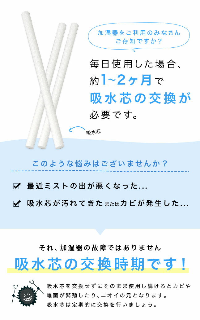 ★メール便送料無料★【超音波加湿器 交換 フィルター 上から給水】《上部給水 加湿器用》交換吸水芯 ■3本セット {1}