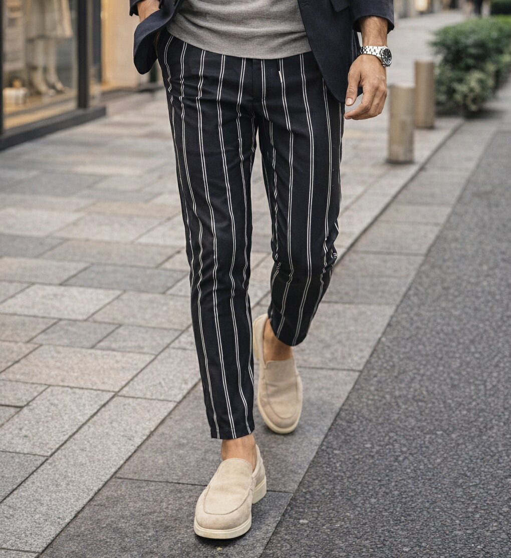 Rakuten - メンズファッション イケオジ 40代 50代 60代 春 夏 秋 冬 アンクルパンツ メンズ スラックス スリム ストライプイージーパンツ