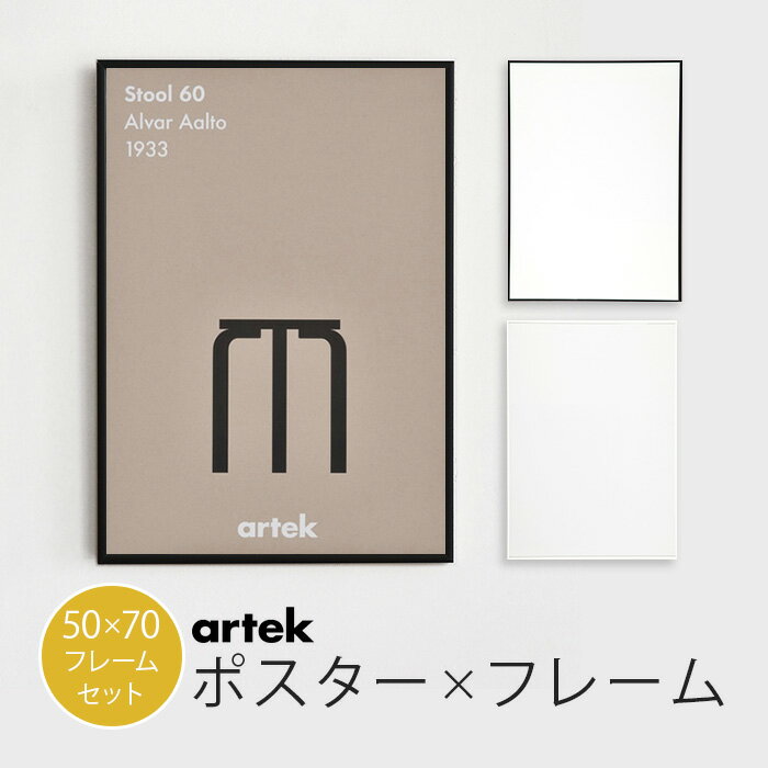 北欧 ポスター フレーム付 アルテック Artek スツール60 stool 60 BK ブラック アルミフレーム 50×70cm 50x70cm