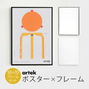 北欧 ポスター フレーム付 アルテック Artek スツール60 stool 60 アルミフレーム 50×70cm 50x70cm フレームセット