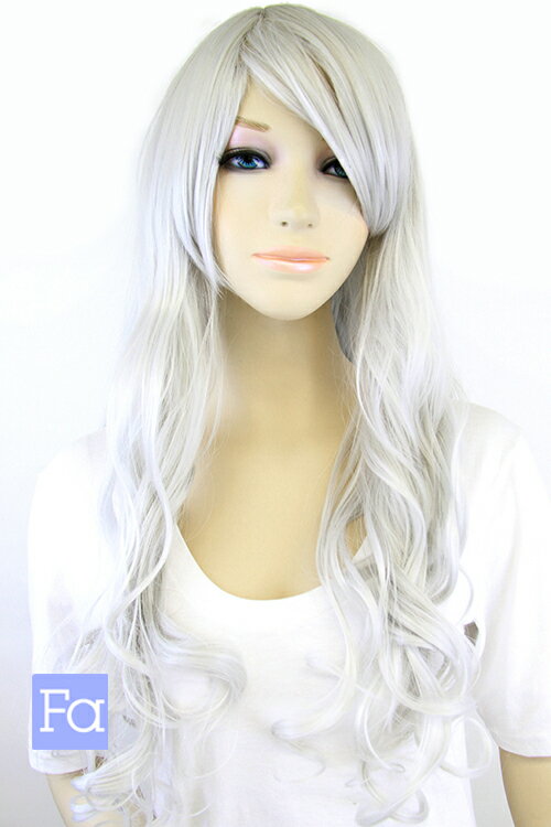 ウィッグ ロングカール 【ホワイトアッシュ】【ウィッグネット付】コスプレウィッグ 耐熱 コス パーティー コスチューム 変装 仮装 アニメ 学園祭 新年会 結婚式(028 cu-1001a)