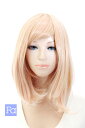 ミディアム 【ピーチクリーム】【ウィッグネット付】コスプレウィッグ セミロングウィッグ 耐熱 (mi-by0032)