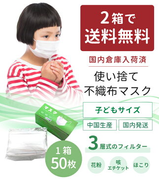 【在庫あり】【4/20〜発送中】 マスク 小さめ 即納 子供 使い捨て 50枚 白 3層 不織布 男女兼用 ウィルス インフルエンザ 花粉症 花粉対策 フィルター 箱 ノーズワイヤー (子供サイズ)