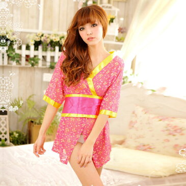 コスプレ 着物 和服 花魁 着物ドレス 和装 イベント お祭り 浴衣 女性 セクシー ミニ着物 ミニ丈 シースルー 帯 ピンク 花柄