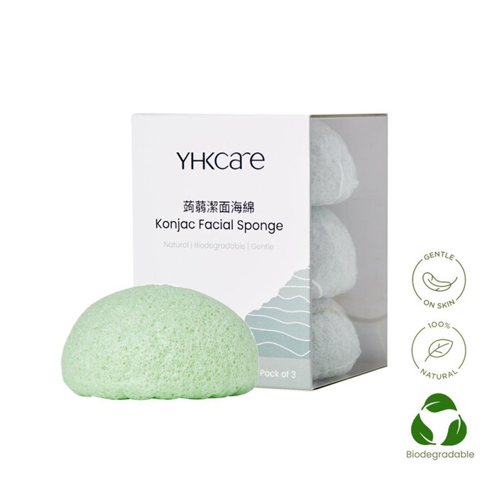 YHKCARE Konjac Sponge (French green clay) Trio pack 3pcsYHKCARE Konjac Sponge (French green clay) Trio pack 3pcs  yyVCOʔ́z