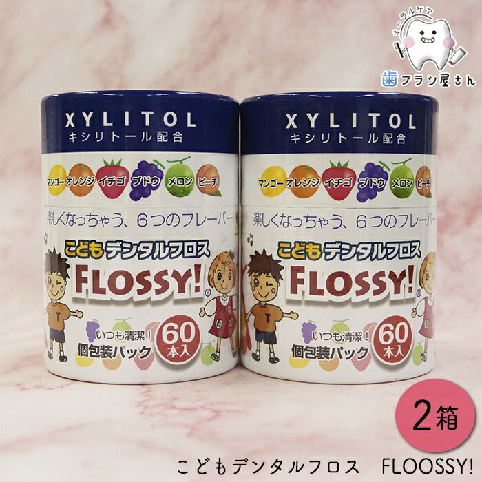 こどもデンタルフロス　FLOOSSY! (フロッシー) 60本入×2箱 | デンタルフロス 子供 子ども キシリトール 配合 味付き 歯科専売品
