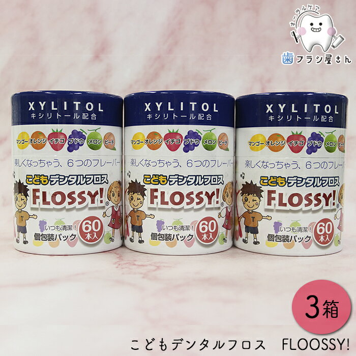 こどもデンタルフロス　FLOOSSY! (フロッシー) 60本入×3箱 | デンタルフロス 子供 子ども キシリトール 配合 味付き 歯科専売品