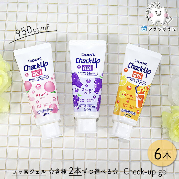 LION DENT. Check up gel 950mmpF 60g 各種2本ずつ選べる組み合わせ 6本 | 歯磨き粉 チェックアップ ジェル ピーチ レモンティー グレープ 子供 フッ素 まとめ買い 歯科専売品