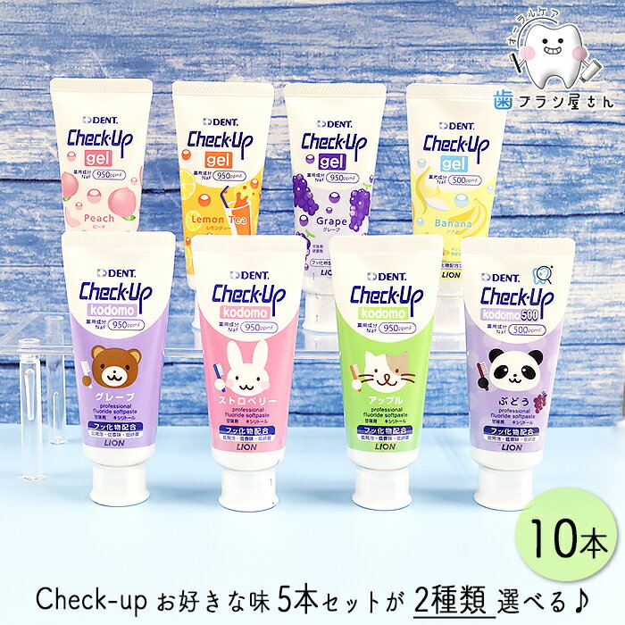 5本セットが2種類選べる! LION DENT. Check up 60g ソフトペースト 歯磨き粉 & ソフトジェル | 歯磨き粉 チェックアップ コドモ ジェル 500ppmF 950ppmF フッ素 子供 歯科専売品