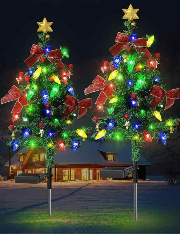 ガーデンライト クリスマス イルミネーションライト ソーラー クリスマス ツリー 2本セット 埋め込み 夜間自動点灯 クリスマス 飾り LEDライト 庭 雰囲気作り 飾りライト 置物ライト 屋外 照