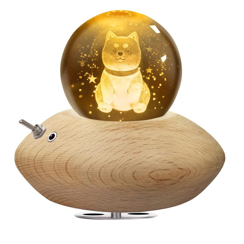 【正規品】プレゼント人気 Yibaision オルゴール 犬 クリスタル ボールスノードーム 間接照明 LEDライト USB充電式 投影機能 インテリア 癒しグッズ おしゃれ 木製 手作り 雰囲気作り かわいい