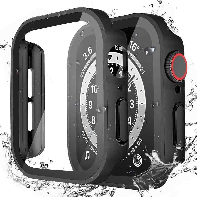 LISAMER 対応 Apple Watch ケース Series 9/8/SE/7/6/5/4 44mm アップルウォッチ用 ケース 防水 一体型 新デザイン 3D直角エッジ 超薄型 PC+ガラス素材 高透過率 対応 Apple Watch カバー 全面保護 装着簡単 高