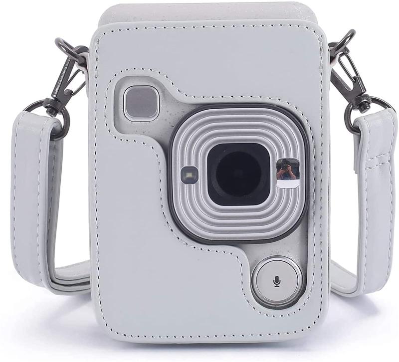 富士FUJIFILM instax mini LiPlay インスタントカメラ専用ケース 保護カバー カメラケース 全面保護 PUレザー 傷つけ防止 ショルダーストラップ付き 携帯便利 白 