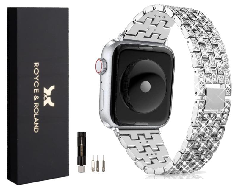 【Royce&amp;Roland】Apple Watch ダイヤ シルバー メタル 時計バンド ベルト ビジネス クリスマス バースデー 誕生日 ギフト プレゼント レディース オシャレ ファッション Series 7 6 5 4 3 2 1 SE アップ