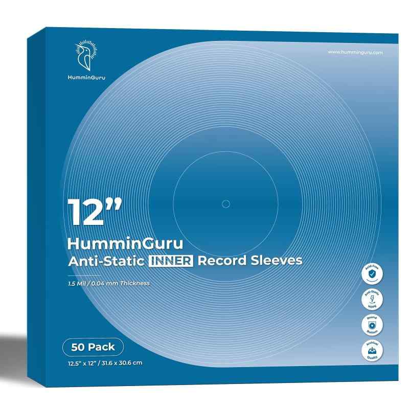 HumminGuru ハミングル レコード LP 内袋 厚み0.08 MM 静電防止素材入り LP丸型レコード袋 50枚 高密度ポリエチレン(HDPE) アシッドフリー (12 レコード LP 内袋)