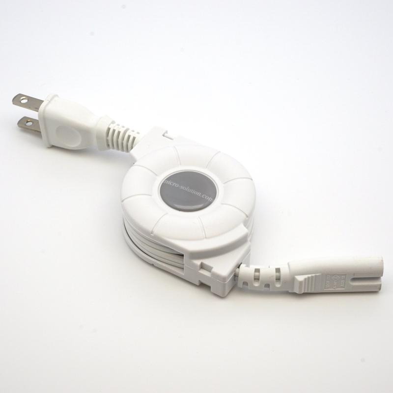 巻き取り式メガネ型電源ケーブル RETRACTABLE POWER CORD 1.0m (電源コード（2P メガネ型）, White)