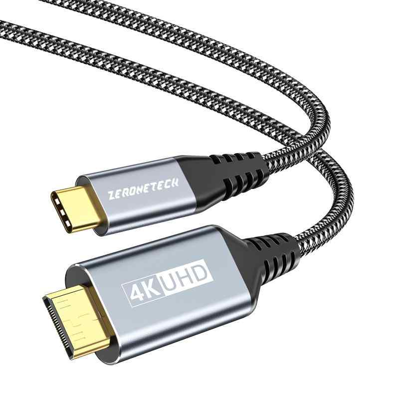 ZeroneTeck USB C ミニHDMI 2.0 変換ケーブル【4K@60Hz映像出力対応】USB Type C Mini HDMI HDR変換アダプタ Thunderbolt3/4 対応iPhone 15 Pro/Pro Max,MacBook Pro/Air,iPad Pro/Galaxy Sシリーズ/QQH/Arzopa/cocoparモバイルモニター