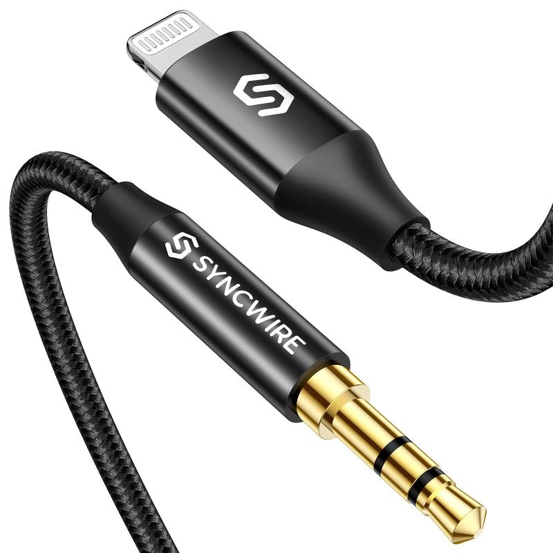 SYNCWIRE 【ハイレゾ音質】 Lightning to 3.5mm 変換ケーブル MFi認証 ヘッドホン/iPod/iPhone/iPad/ホームステレオ/カーステレオ/スピーカー など対応 ライトリング Aux コード (ブラック)