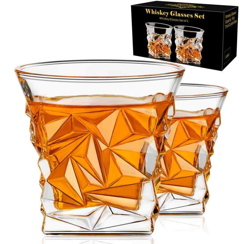 ロックグラス 2 個セット、オールドファッションウイスキーグラス、300MLのウイスキー グラス、バーボングラス、スコッチ、酒ウォッカ、バーボン用ロックグラス、男性、夫、ボーイ