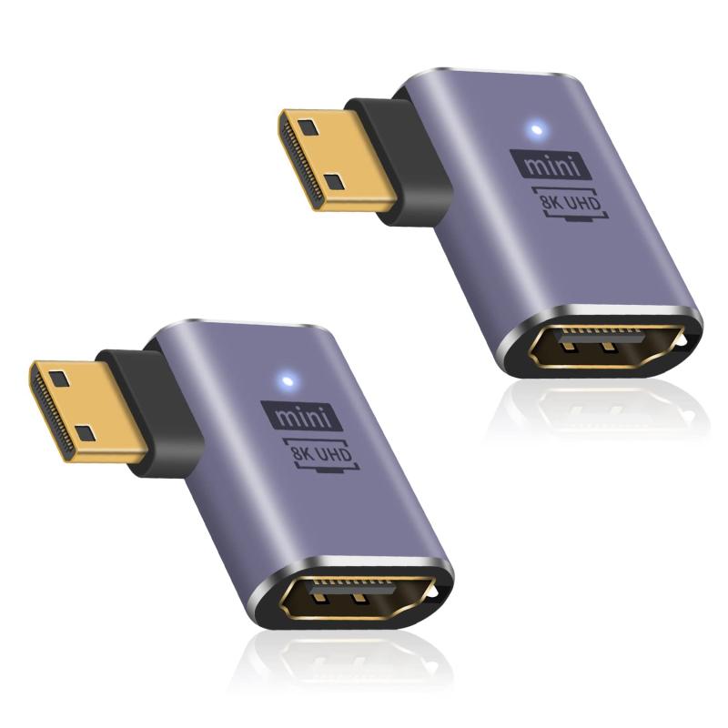 Duttek L字型HDMIミニHDMI変換アダプタ, 8K HDMIミニ HDMI2.1変換アダプター Mini HDMI(オス) to HDMI(メス) 延長アダプタ金メッキコネクタ 8K@60Hz, 4K@144Hz, 2K@240Hz HDR対応 2個セット (左向き)