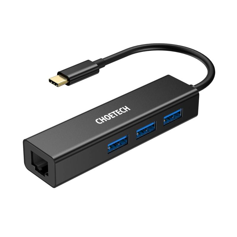 CHOETECH USB3.0 Type-C to RJ45 4in1 ハブ ギガビット イーサネット 高速 LANネットワーク アダプター MacBookなどに対応 HUB-U02