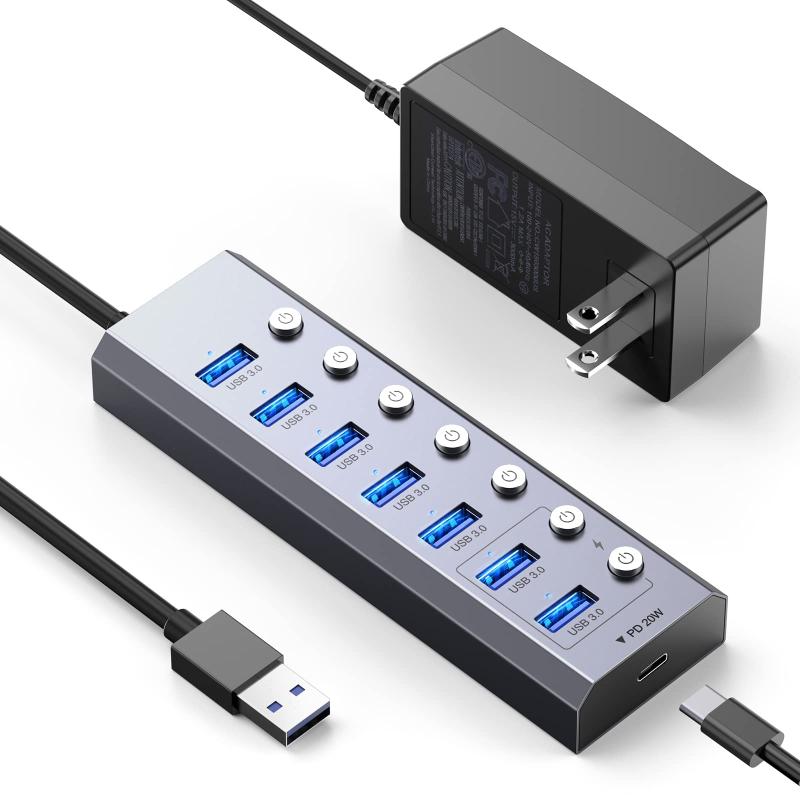 Elecife USB nu 8IN1 USB 3.0 Hub 7|[g+ 1USB C PD}[d|[g 2023  5Gbps USBg USB|[g  Ztp[/oXp[ ƗXCb`t 15V/3A 45W ACA_v^t dt RpNg A